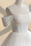Ivory Tulle Off the Shoulder Formal Gown, Elegant A-Line Wedding Dress HZ1024