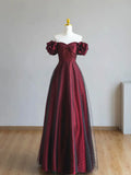 A-line Off Shoulder Black and Red Prom Dress, Sweetheart Party Dress HZ1024