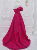 Fuchsia High Low Off Shoulder Party Dress, High Low Prom Dress Formal Dress HZ1024