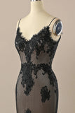Black Mermaid Lace Straps Evening Dress Party Dress, Black Long Prom Dress HZ1024
