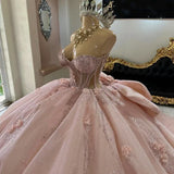 Gorgeous Pink Applique Strapless Sweet 16 Quinceanera A-Line Floor-length Prom Dress Birthday Dress Evening Dress Ball Gown HZ1024