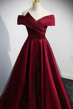 Burgundy Off the Shoulder Prom Dress, A-Line Evening Party Dress HZ1024